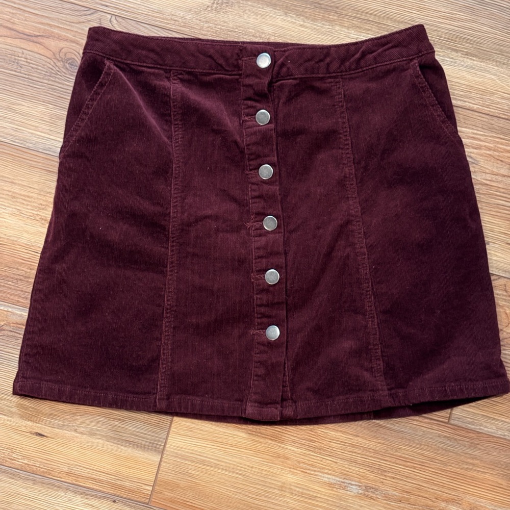 Size 12 Burgundy Button-Front Corduroy Skirt
